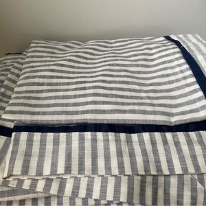 King duvet & shams (2), blue striped with navy trim.